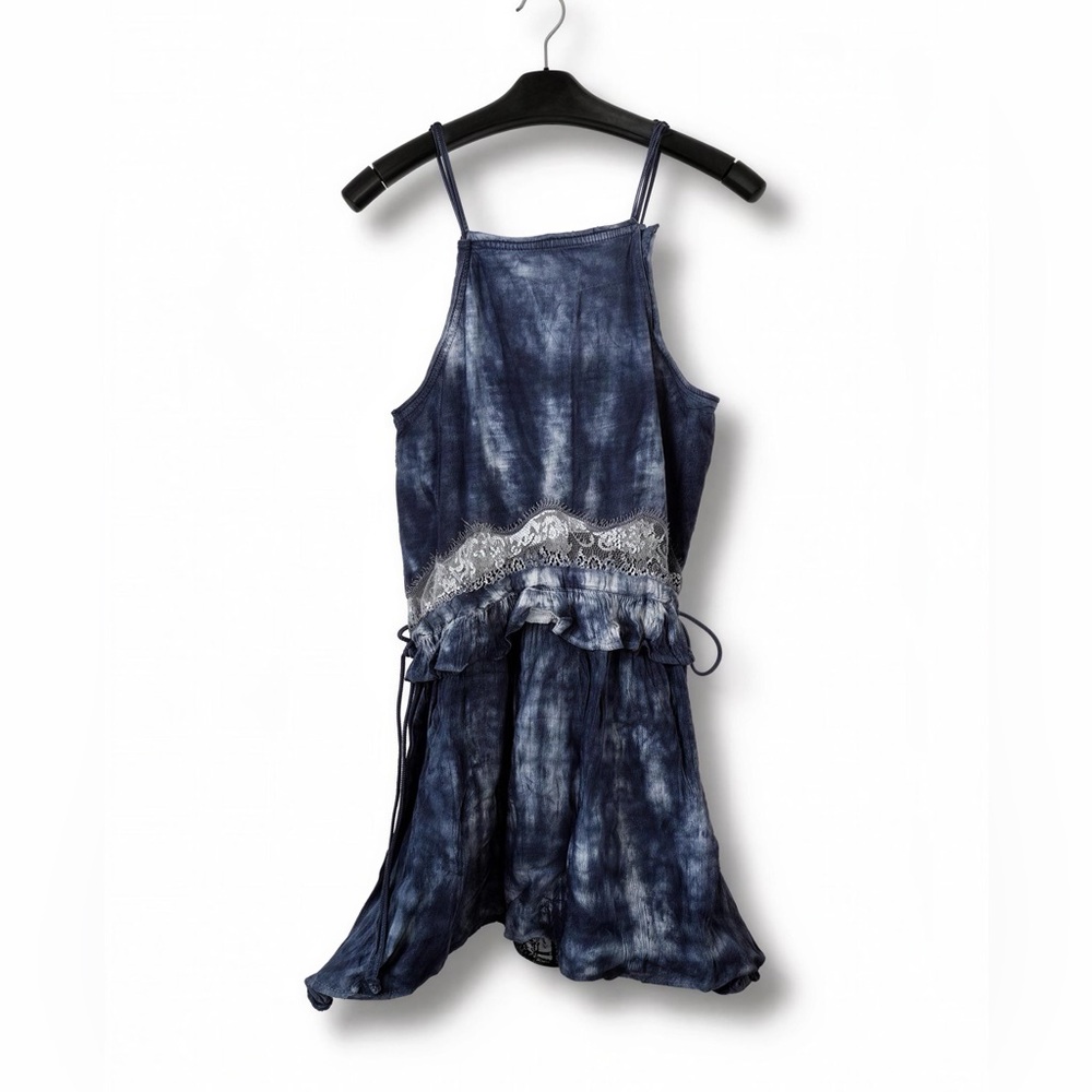 Topshop Tie-Dye Mini Dress Size 4 NWT | Boho Lace Ruffle Adjustable Straps - Picture 1 of 8
